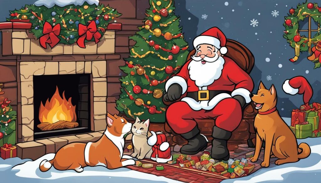 Santa with a cat and a dog